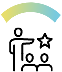 Gradient arc with a blend of yellow green and blue on black background, team work icon
