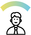 Gradient arc with yellow to blue color transition on black background, icon of business man
